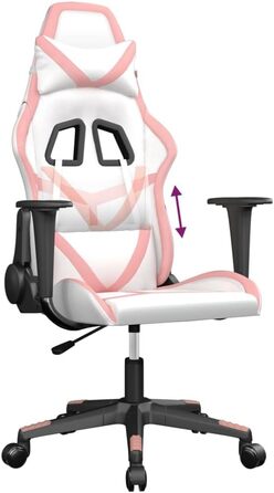 Геймерське крісло, біло-рожева штучна шкіра, обертове, регульоване, ергономічне для комфорту в офісі та під час гри, без підставки для ніг, біло-рожеве