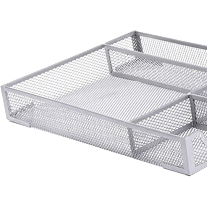 Органайзер для шухляд столу, металева сітка, органайзер для офісних шухляд з 5 відділеннями, коробка для зберігання на столі, для дому, шкільного приладдя, 31,9 x 21,6 см (сріблястий)