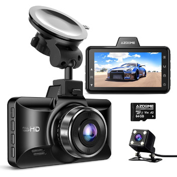 Автомобільна передня задня камера AZDOME M01 Pro Dashcam 1080P FHD з картою пам'яті 64GB, подвійна автомобільна камера з моніторин