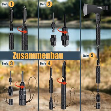 Золотий Птах Axt Survival 9-в-1 Набір для виживання та кемпінгу, гострий туристичний сокира-мультитул з молотком, піхвами, свистком та компасом (41 см)