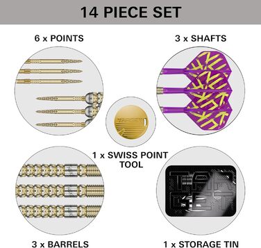 Дартс Target Luke Littler Gen 1 Prodigy зі сталевим наконечником Swiss Point, 90 вольфрам, 22G/23G/24G Дартс Generation 1 зі золотим сталевим наконечником, G1 Player Edition, набори дротиків Swiss Points, флажки та древки