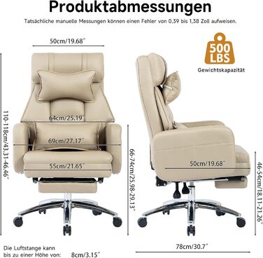 Поворотне ігрове крісло з підставкою для ніг - Функція відкидання 155 Крісло керівника - Ергономічне офісне крісло 150 кг - Технологічне шкіряне комп&39ютерне крісло Крісло для столу (БЕЖЕВИЙ)