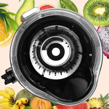 Електрична соковижималка для фруктів, овочів, граната, цитрусових, сорбету. Жолоб подачі з широким горлом 76 мм, без бісфенолу А, 150 Вт, чорний