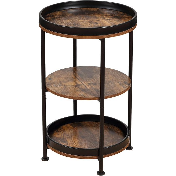 Промисловий 3-ярусний журнальний столик, вінтажний круглий журнальний столик із міцним металевим каркасом, для вітальні, спальні та балкону (колір рустик-коричневий)