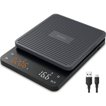 Цифрові кавові ваги Bagail з таймером 0,1 г Високоточні електронні кухонні ваги з великим дисплеєм та автоматичним зважуванням, пе