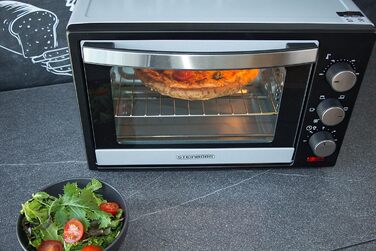 Міні-піч STEInBORG 25 літрів Піч для піци Духова шафа 3в1 Міні піч Міні-піч Лоток для крихт Верхній/нижній нагрів Конвекція 60 хв. Таймер 1 600 Вт (25 літрів нержавіюча сталь)