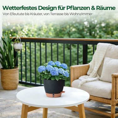 Набір з 2 предметів T4U, самополивний квітковий горщик 20 см з глибоким резервуаром для води, для зелених рослин, великий квітковий горщик для приміщень та вулиці, також підходить як велике кашпо для вулиці, чорний, 20 см