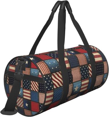 Спортивна сумка для подорожей, патчворк у стилі американського прапора, чорна, універсальний розмір
