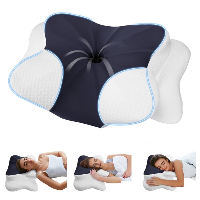Подушка для шиї BESTISAN, ергономічна подушка для сну на боці з піни з ефектом пам&39яті для сну на боці, спині та животі зі знімним чохлом, темно-синя