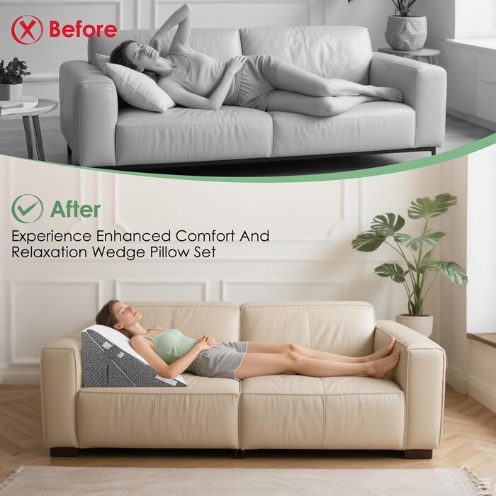 Клиноподібна подушка для ліжка - Регульована клиноподібна подушка для сну, подушка для читання з піни високої щільності для ліжка та дивана, ергономічна подушка для голови, клиноподібна подушка для ліжка, подушка для ніг/спинки для гри та читання