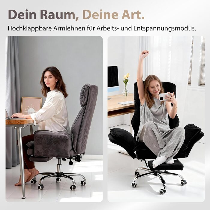 Офісний обертовий стілець для високих і сильних людей з відкидними підлокітниками та підставкою для ніг, широке регульоване ергономічне ігрове крісло для схрещених ніг та комфорту тварин, сірий