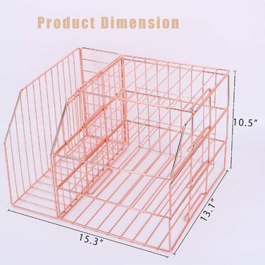 Штабельований лоток для файлів Simmer Stone, дротяний настільний органайзер для пошти, документів, папок і книг, 3-рівневий лоток для листів, а також полиця для дисплея та тримач для журналів, рожеве золото з рожевого золота