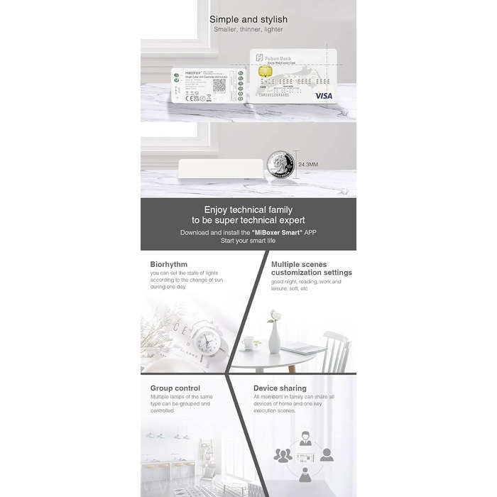Контролер світлодіодної стрічки Milight Miboxer 5-в1 WiFi, пульт дистанційного керування голосовим керуванням Storeo Alexa Google Home і керування програмою, Блок Wi-Fi не потрібен, сумісний із 5 режимами виведення, (FUT036W)
