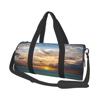 Спортивна сумка для подорожей, пляжна сумка з принтом Захід сонця, сумка на нічліг, чорна, універсальний розмір