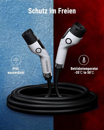 Зарядний кабель Powrun тип 2 22кВт 5м 32А з сумкою для перенесення, зарядний кабель електромобіля тип 2 3-фазний IP55 водонепроник