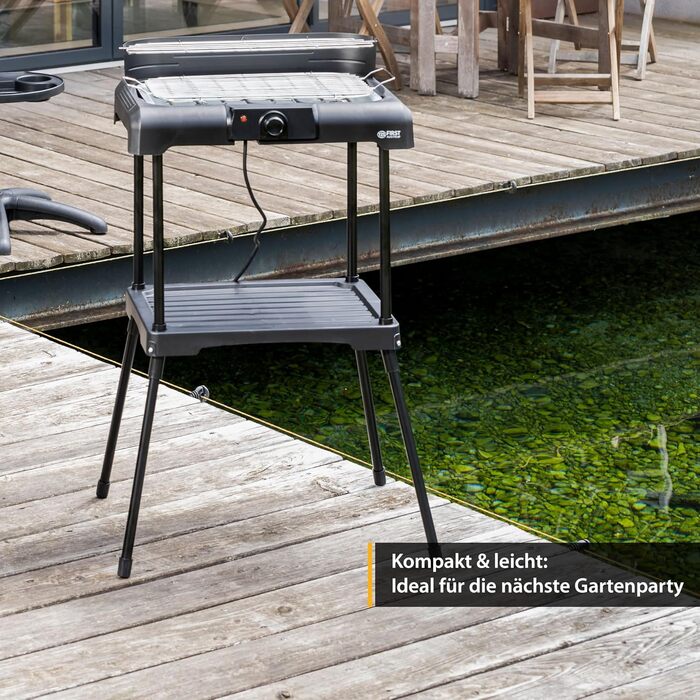 Підлоговий гриль TZS Перша Австрія 2000 Вт Електричний гриль з регулятором температури та відбивачем тепла Садовий гриль на ніжках Поверхня гриля 45 см х 22 см з тамбуром Барбекю Електричний стіл Гриль