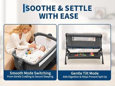 Дитяче ліжечко Garvee Baby Bed Crib, дитяче ліжечко 3-в-1, дорожнє ліжечко-колиска, регульована по висоті дитяче ліжко з матрацом, москітною сіткою та кошиком для зберігання, приліжкове ліжечко для новонароджених, темно-сіре