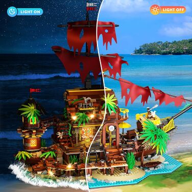 Міні-конструктор INSOON Pirate Shipwreck House зі світлодіодом, 2 в 1 Pirate Ship Building Block 1854 шт., Shipwreck Model Home Decor Піратський корабель Іграшка Подарунок для дорослих Діти Хлопчики від 10-12