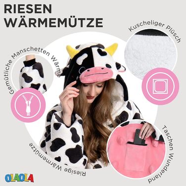 Ковдра великого розміру з капюшоном для дорослих, портативна ковдра з шерпа-флісу з рукавами та кишенями, м&39яка тепла затишна толстовка з капюшоном для жінок та чоловіків, принт корови