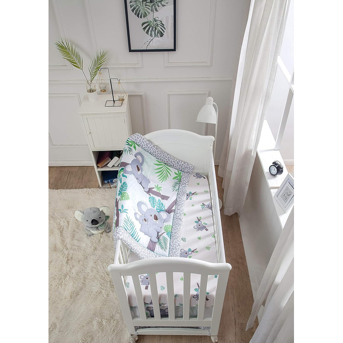 Комплект постільної білизни для дитячого ліжечка La Premura Baby Koala, 3 предмети, стандартний розмір, сіро-зелений, дитяча пості