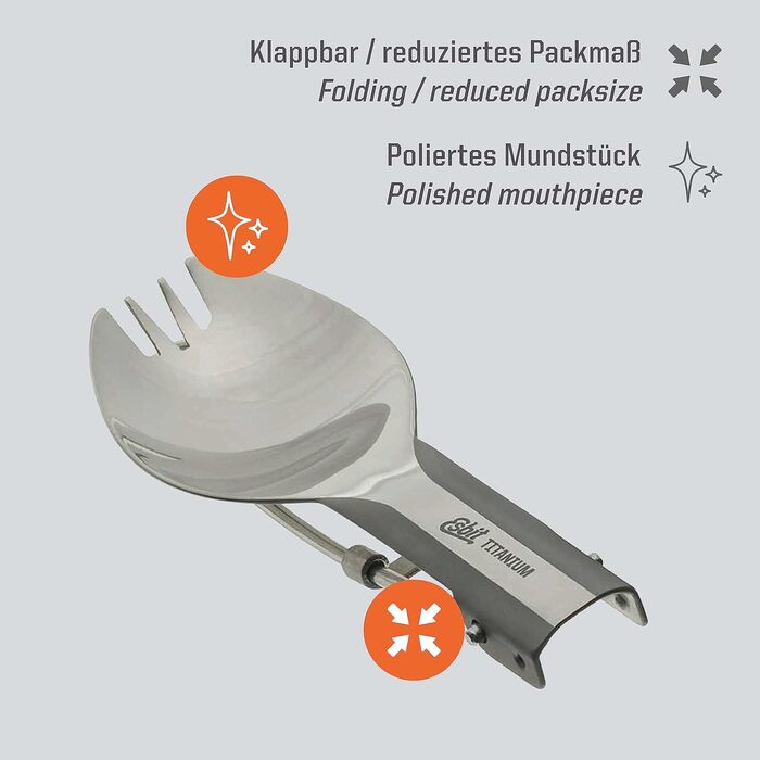 Титанова ложка Esbit - Складані столові прибори для кемпінгу - Легкий кемпінговий посуд - Складані столові прибори з титанової виделки/ложки