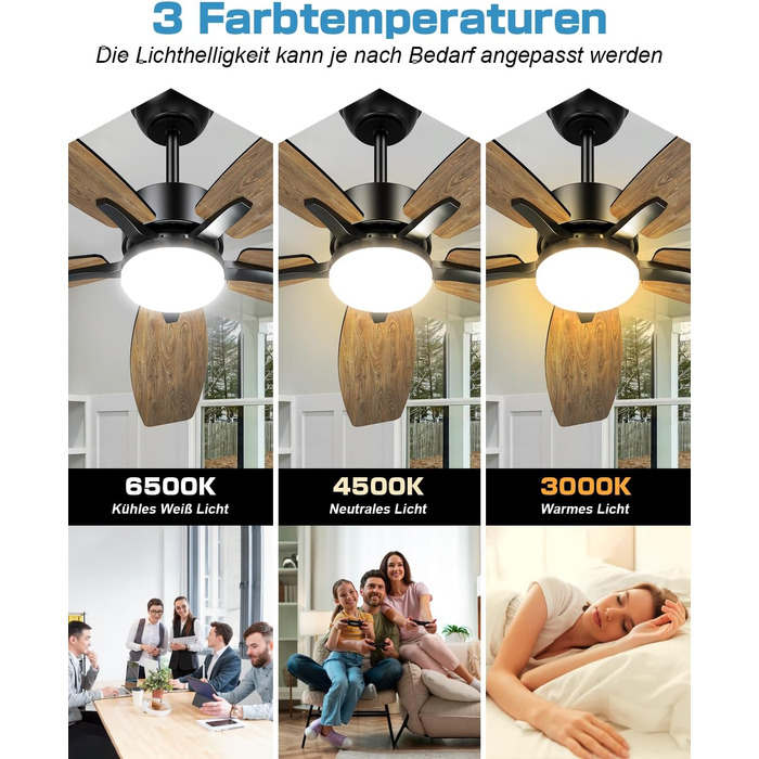 Стельовий вентилятор Airwit 106 см з підсвічуванням Двосторонні лопаті, Тихий стельовий вентилятор з підсвічуванням і пультом дист