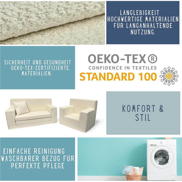 Дитячий диван FORTISLINE, розкладний, тканина з плюшевим мишеням - ігровий диванчик для дітей з функцією сну - дитячий диванчик 83x47x43 см - м&39який пінний диванчик-ліжко, сертифікований Oeko-TEX, бежевий