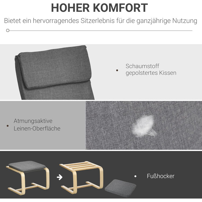 Крісло-реклайнер HOMCOM з підніжкою, крісло для відпочинку з лляним виглядом, сучасне крісло під телевізор, м&39яке крісло для вітальні, спальні, сірий колір