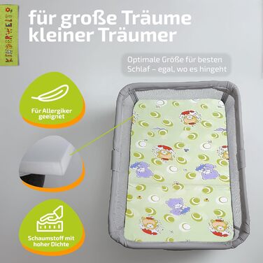 Дорожнє ліжечко Дитяче Дорожній Матрац 120x60 см, Зелений, Складаний Матрац, Пінопластовий Матрац для дітей з високоякісної холодної піни, Зроблено в Німеччині, Зелений 60 x 120 см