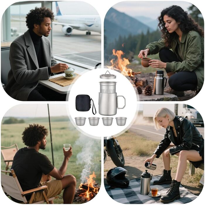 Компактний набір чашок Mini-Teeset, 4 чашки, ідеальний для походів, кемпінгу, подорожей, пікніків та домашнього використання, легкий та зручний для транспортування, для чоловіків