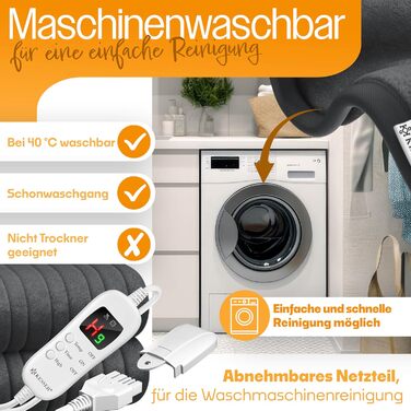 Плед з підігрівом KESSER Plush 180x130 см сірого кольору, сертифікований TV SD GS Електричний ковдр з підігрівом, таймером та автоматичним вимкненням Затишний плед 7 температурних режимів Можна прати до 40C Цифровий дисплей 180 x 130 см антрацитового коль