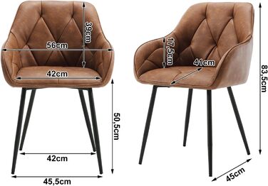 Обідні стільці WOLTU, комплект з , для їдальні та вітальні, ергономічні кухонні стільці, оббиті підлокітниками, металеві ніжки, сидіння зі штучної шкіри у вінтажному стилі, коричневий колір, комплект з