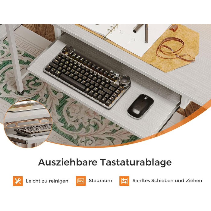 Ігровий стіл Coleshome зі світлодіодним освітленням, 140x48 см, стіл з тканинними шухлядами, комп&39ютерний стіл з 2 розетками та 2 USB-портами, ігровий стіл з підставкою для монітора для домашнього офісу, білий 140x48 см