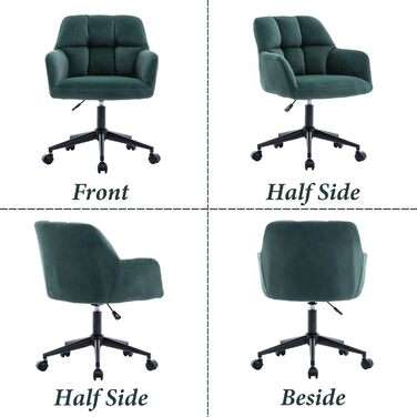Оксамитове офісне крісло з колесами, обертове крісло, регульоване по висоті робоче крісло, товста спинка, зручне офісне крісло для домашнього кабінету, спальня, зелений