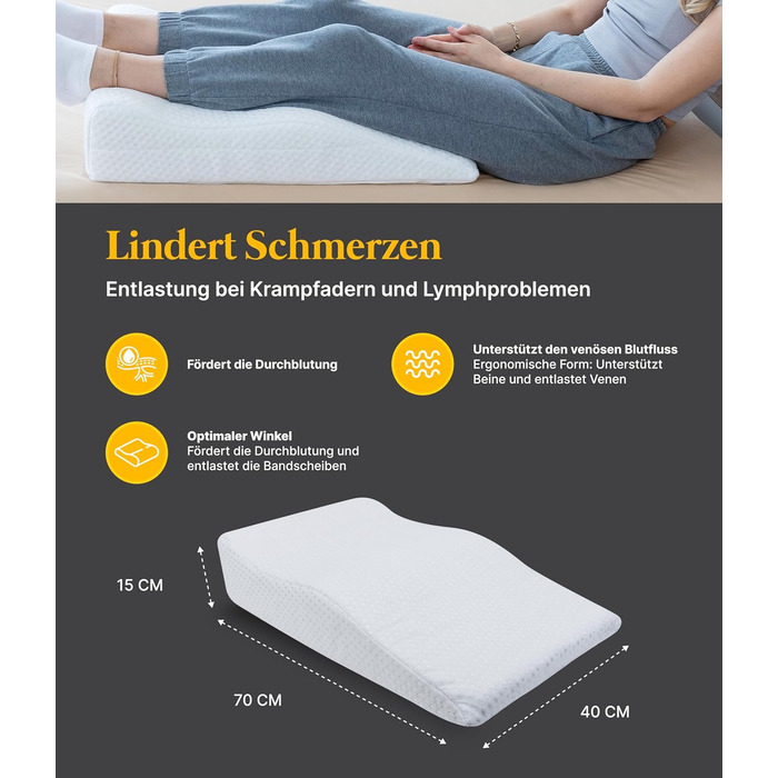 Подушка для підняття ніг Medicline Ергономічна підйомна подушка для розслаблення та покращення кровообігу Дихаюча, підходить для алергіків, сертифікована Oeko-TEX Зроблено в Німеччині