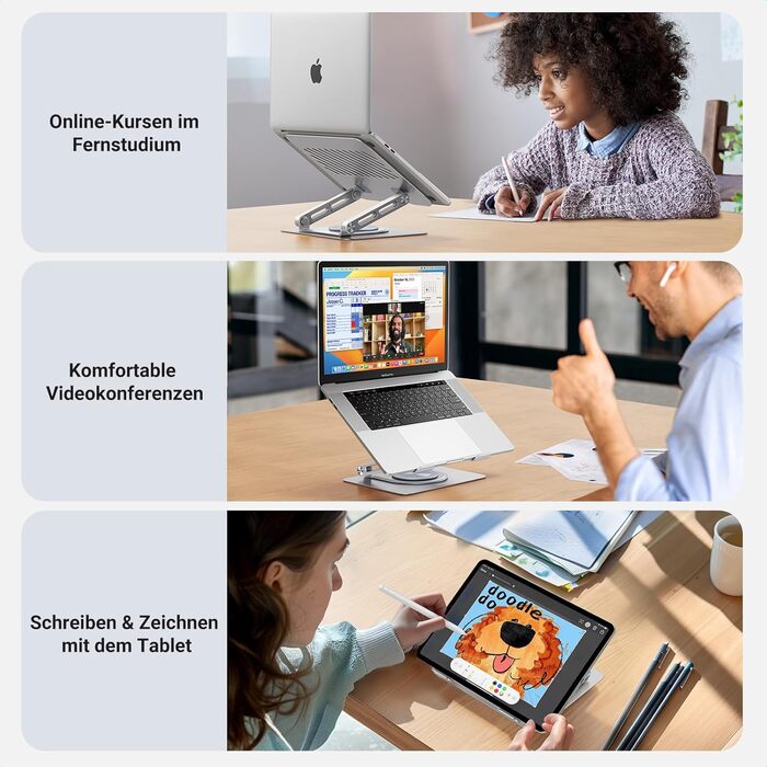 Підставка для ноутбука UGREEN 360 обертання, регульована висота, складна, ергономічна, з вентиляцією, сумісна з MacBook, Air, Pro та іншими ноутбуками 10-17.3, сіра