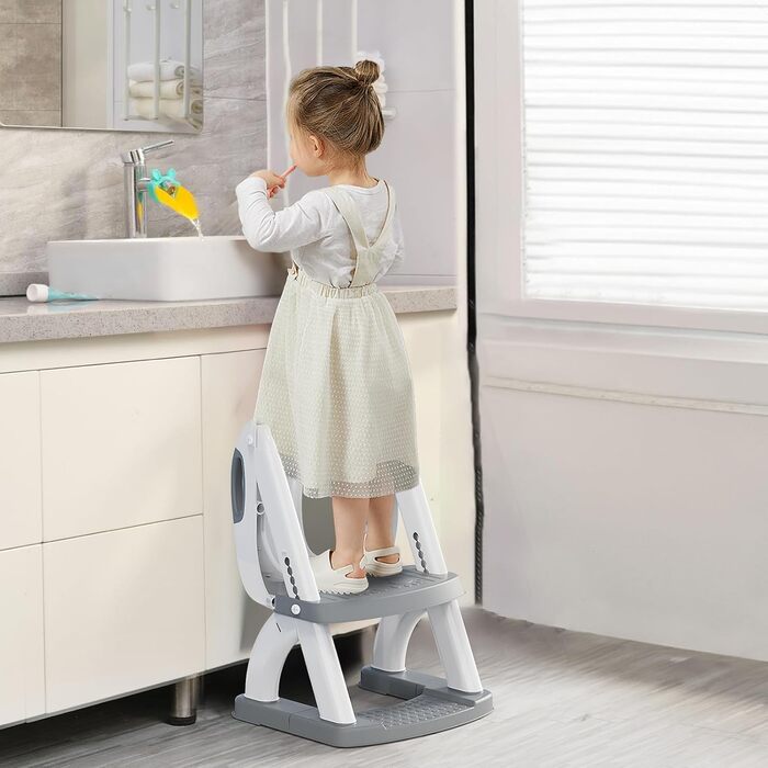 Дитяче сидіння для унітазу зі сходинками, регульоване по висоті, складне дитяче сидіння для унітазу 2 в 1 з м&39яким сидінням, сті