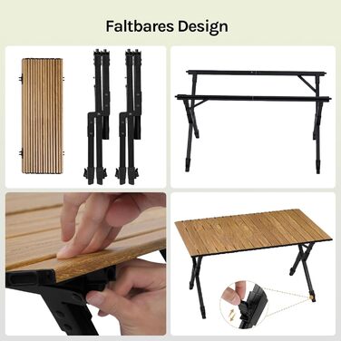 Складаний кемпінговий стіл WOLTU, легкий алюмінієвий складаний стіл, невеликий садовий стіл, регульований по висоті пікніковий стіл, з сумкою для зберігання, вантажопідйомність 50 кг, стіл для балкону або саду, дерев&39яний вигляд
