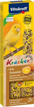 Крекери, палички-ласощі для канарок, з яйцем та насінням трави, з вітамінами та мінералами, для тривалого задоволення від перекусу, без доданого цукру (10 x 54 г)