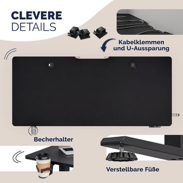 Електричний стіл Casaria з регульованою висотою 140 x 70 см з бездротовим зарядним пристроєм та портом USB-C/A, РК-дисплеєм, функцією пам&39яті, вантажопідйомністю 80 кг, ергономічним, чорним, 140 x 70 см