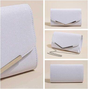 Жіноче блискуче клатч, елегантна вечірня сумочка зі знімним ланцюжком. Весільна сумочка через плече, кросбоді, для святкових заходів, банкетів, вечірок. Білий колір.