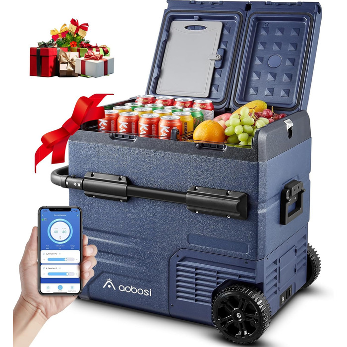 Компресорна холодильна камера, автомобільна холодильна камера з USB-з'єднанням, 55 л з двома зонами і подвійними дверима, електрич