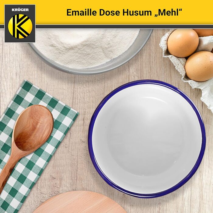 Емальована бляшанка KRGER Husum Flour 1,6 літра - Коробка для зберігання, стійка до порізів та подряпин, з кришкою - Силіконове ущільнювальне кільце для герметичного закриття - Можна мити в посудомийній машині &quotFlour&quot - 1,6 літра