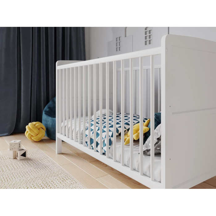 Дитяче ліжко Love For Sleep, ліжечко 120x60 см з матрацом з піни алое вера, біле, трансформується в ліжечко для малюків