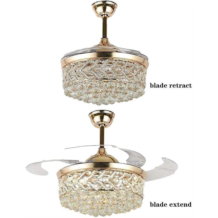 Тихий вентилятор лампа кришталевий стельовий вентилятор зі світлом 3 швидкості 3 кольори з пультом дистанційного керування вентиля