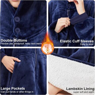 Ковдра з капюшоном на блискавці, жіноча, щільна, з рукавами, великий щільний светр, жіноча, чоловіча, портативна, з капюшоном, синя