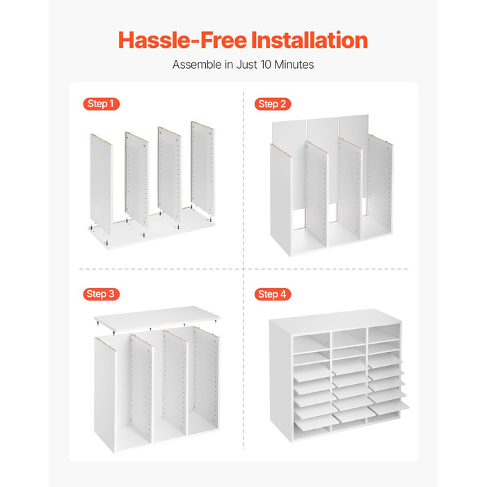 Лоток для документів VEVOR з 24 відділеннями та регульованими полицями, лоток для сортування файлів, листів та документів, виготовлений з ДСП та МДФ, для зберігання в офісному класі, білий