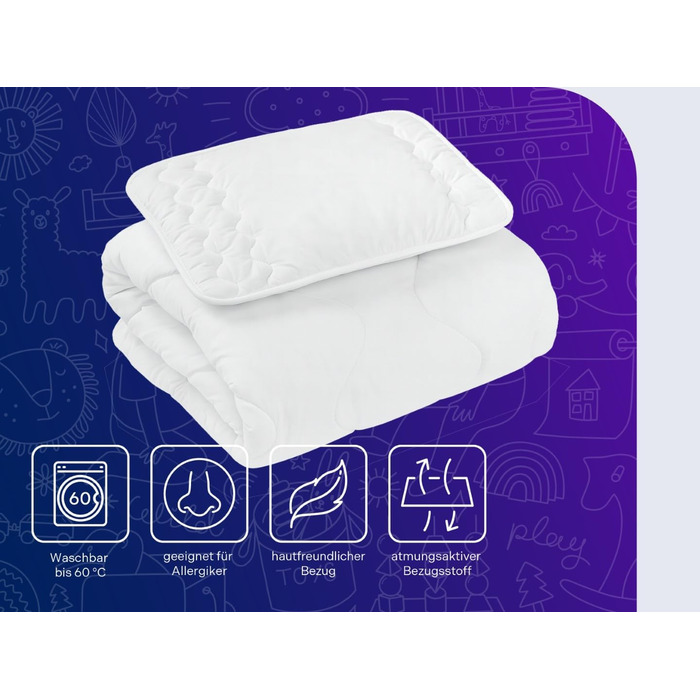 Дитячий комплект постільної білизни Traumnacht, перехідна ковдра, 100 x 135 см та 1 подушка 40 x 60 см, виготовлений з м&39якої мікрофібри, сертифікований Oeko-Tex, виготовлений за німецькими стандартами якості, всесезонна ковдра подушка з клімат-волокна