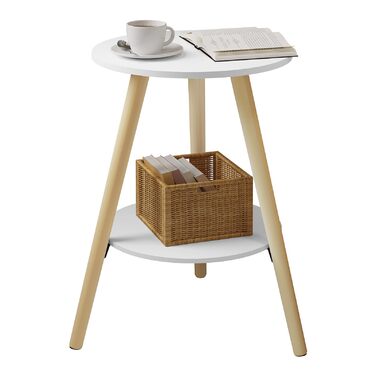 Круглий журнальний столик EUGAD, журнальний столик з 2 полицями, столик для вітальні, тумбочка, сучасний білий колір, маленький столик з місцем для зберігання, столик-диван, виготовлений з МДФ дерева, для вітальні та спальні, 38x55x38 см