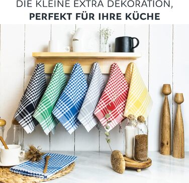Набір з 10 чайних рушників у клітинку преміум-класу - 100 бавовна - 45x65 см та вішалка - Oeko TEX Standard 100 - Кухонні рушники
